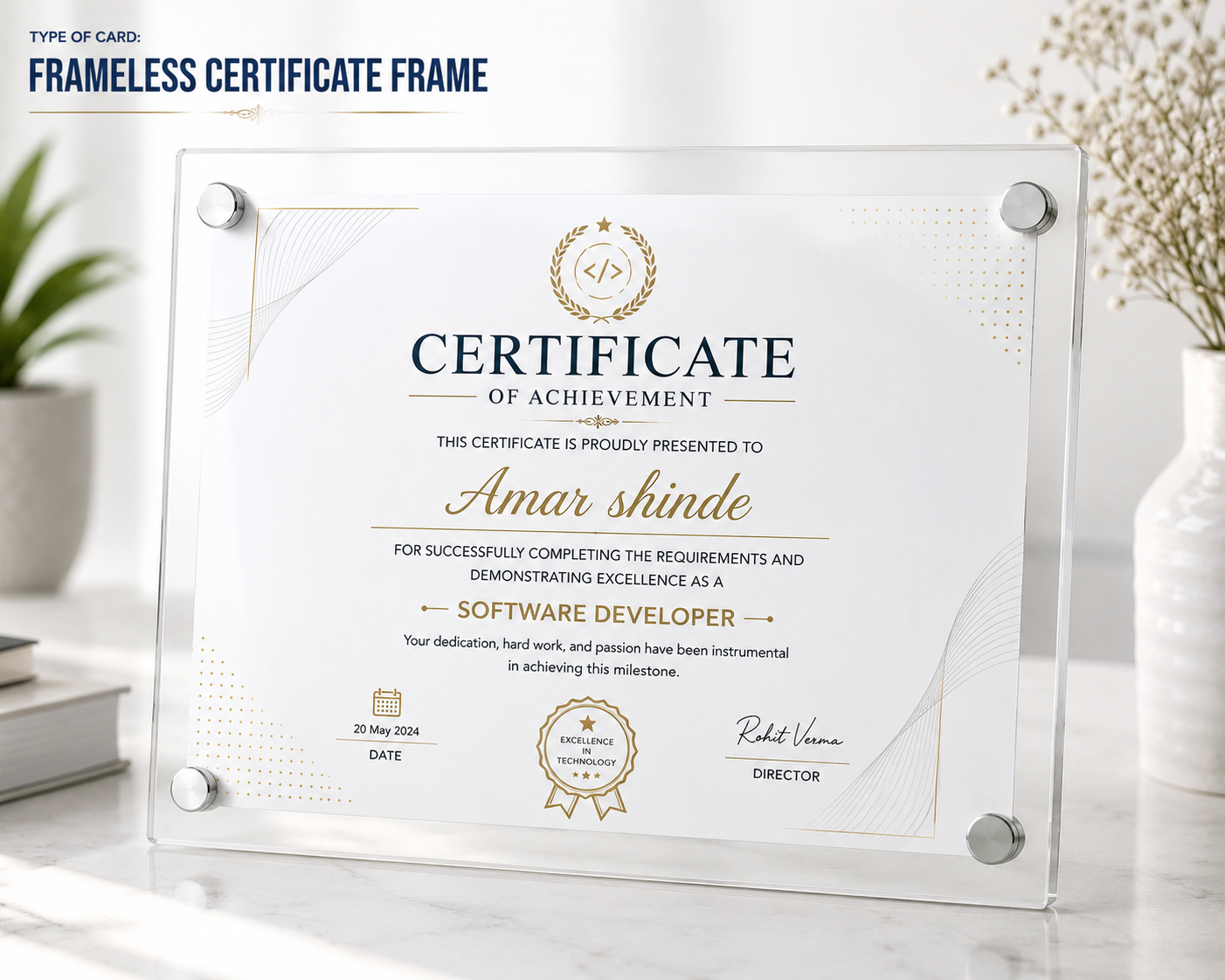 Frameless Certificate Frames