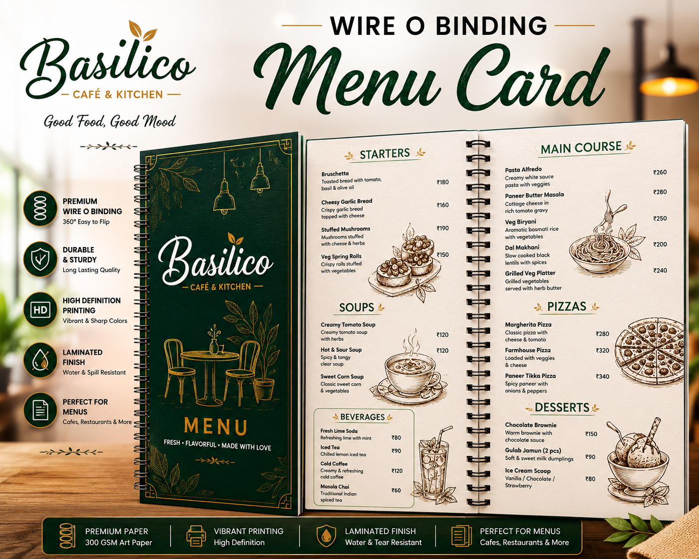 Wire-O Binding Menu Cards