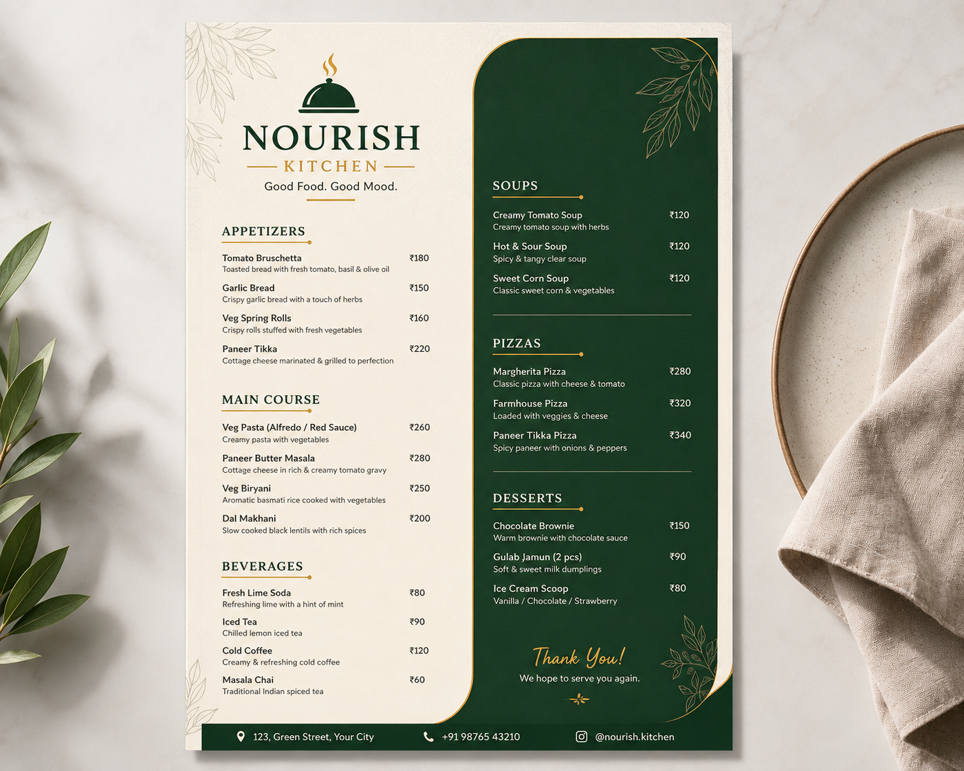 Flat Menu Cards