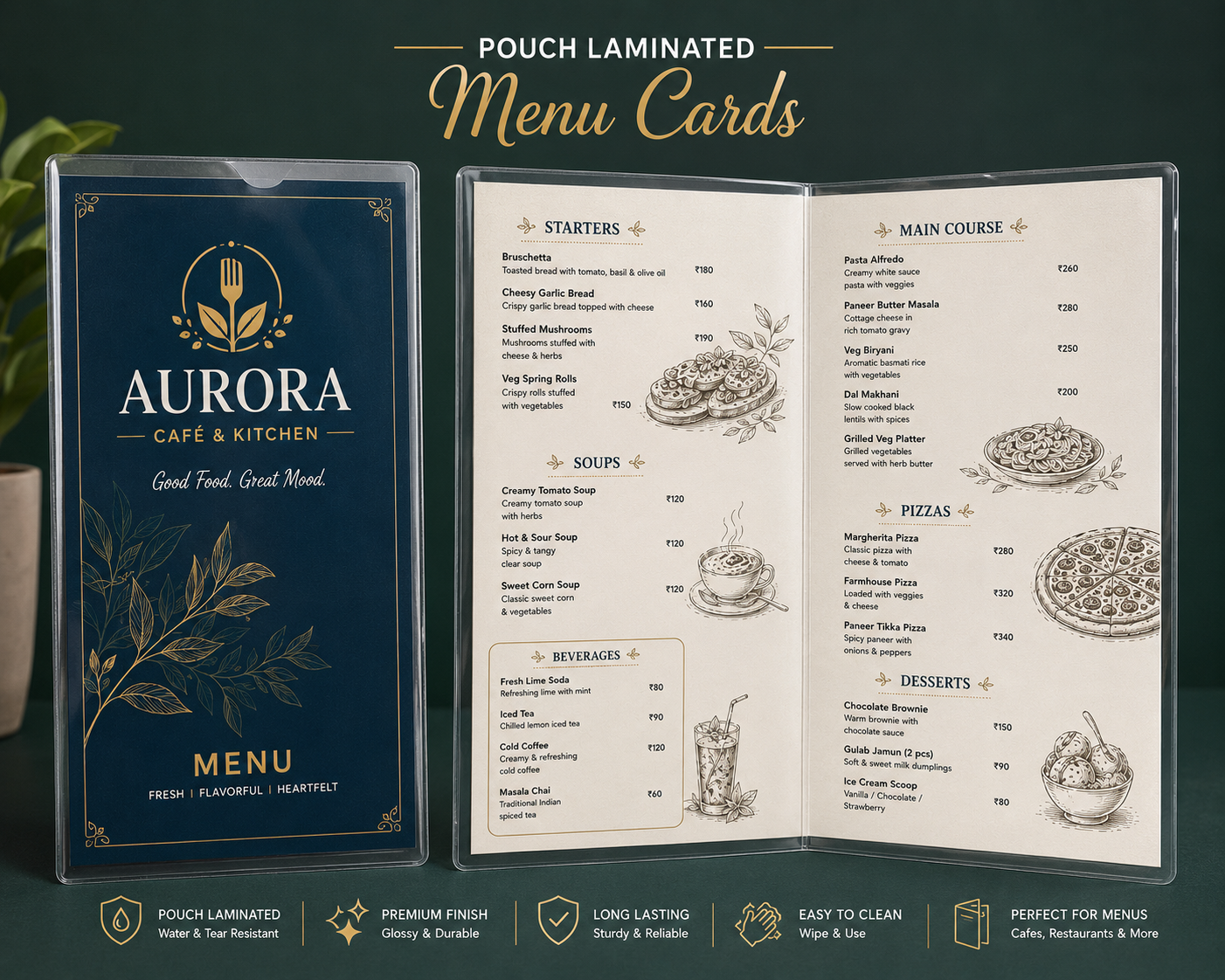 Pouch Laminated Menu Cards