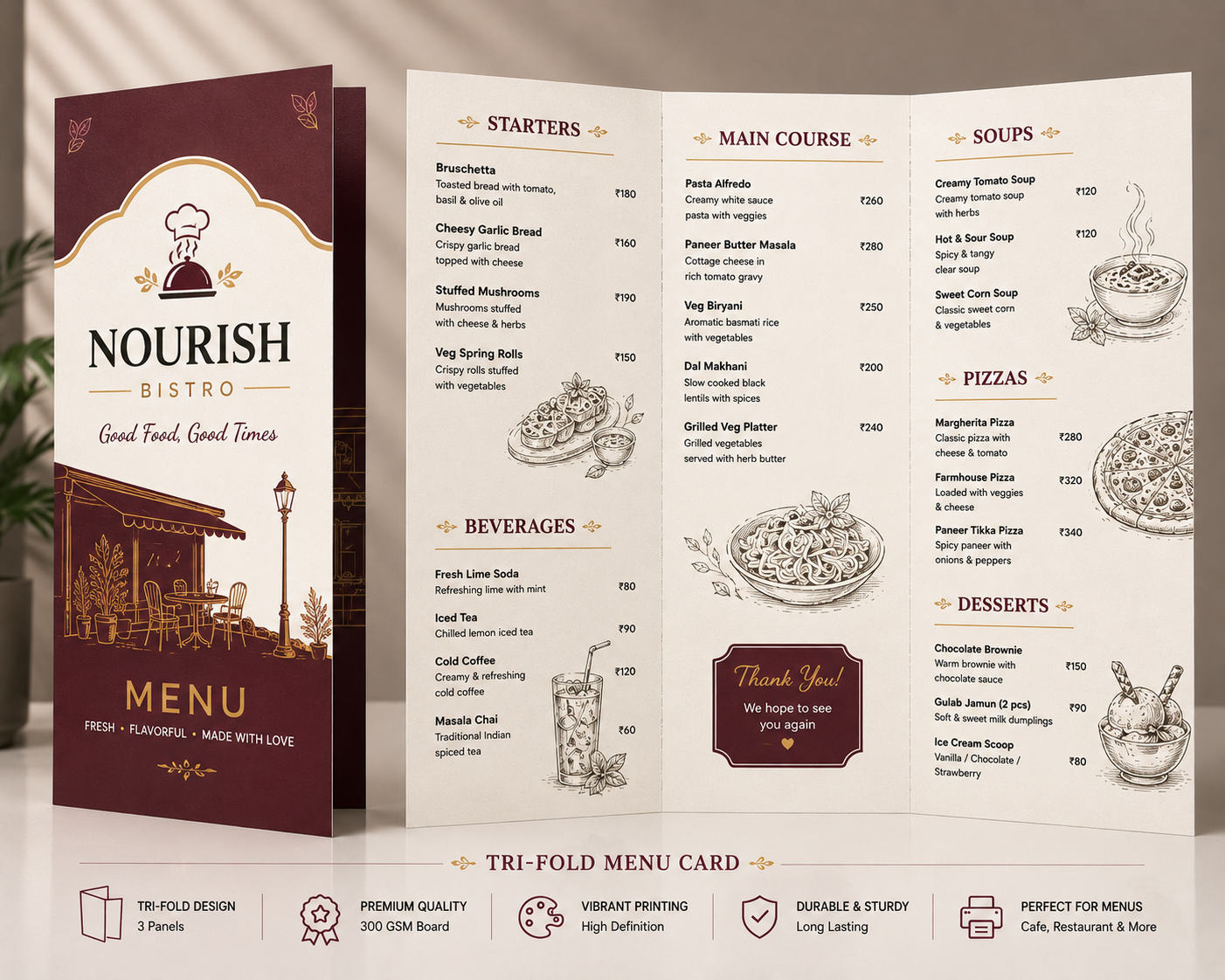 Tri-Folded Menu Cards