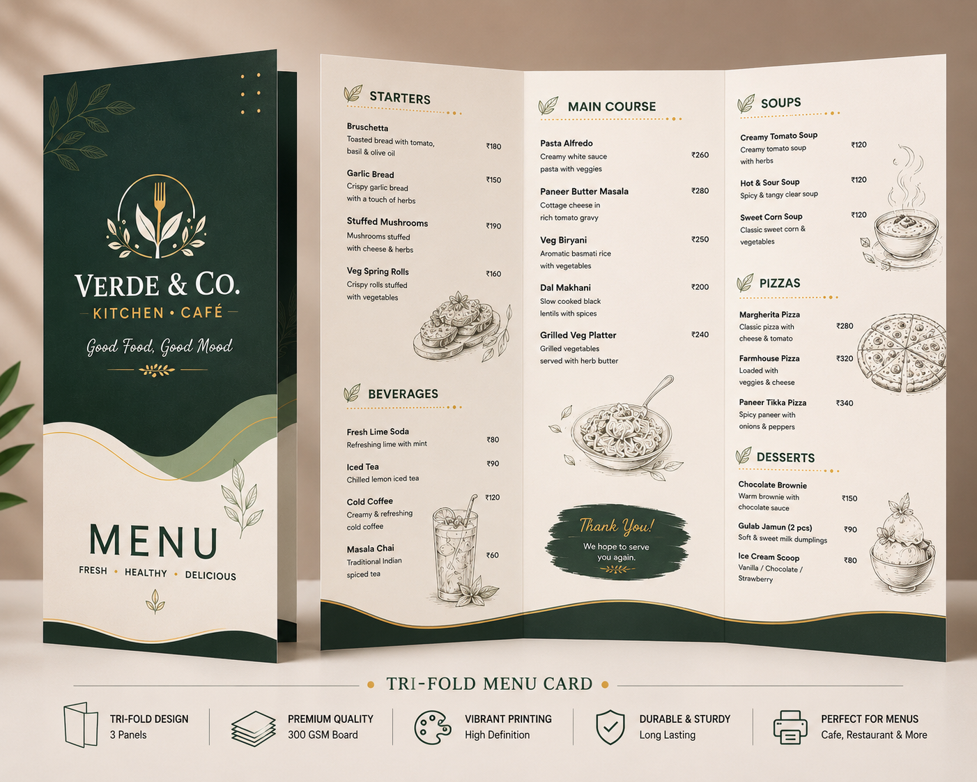 Tri-Folded Menu Cards