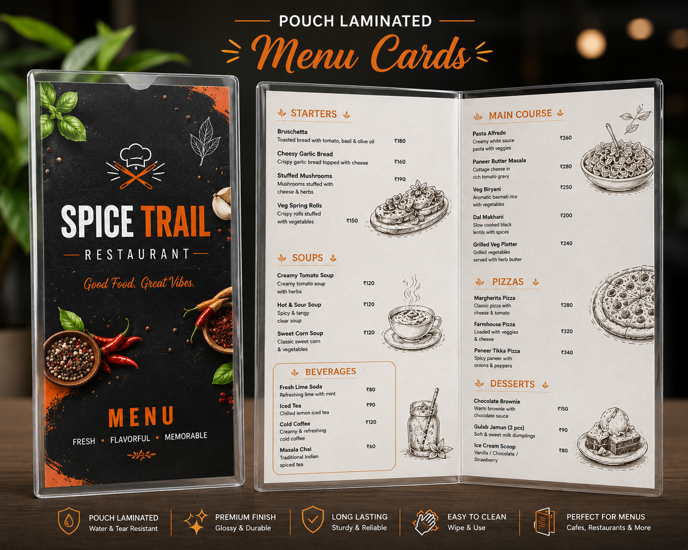 Pouch Laminated Menu Cards